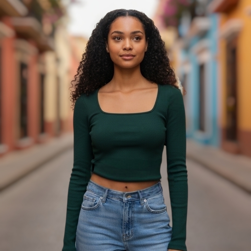 Zara Dark Green Crop Top - Picture 1 of 4